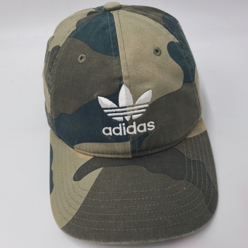 Adidas Hat Strapback Camo Green Brown Trefoil Logo Casual Dad Distressed Men